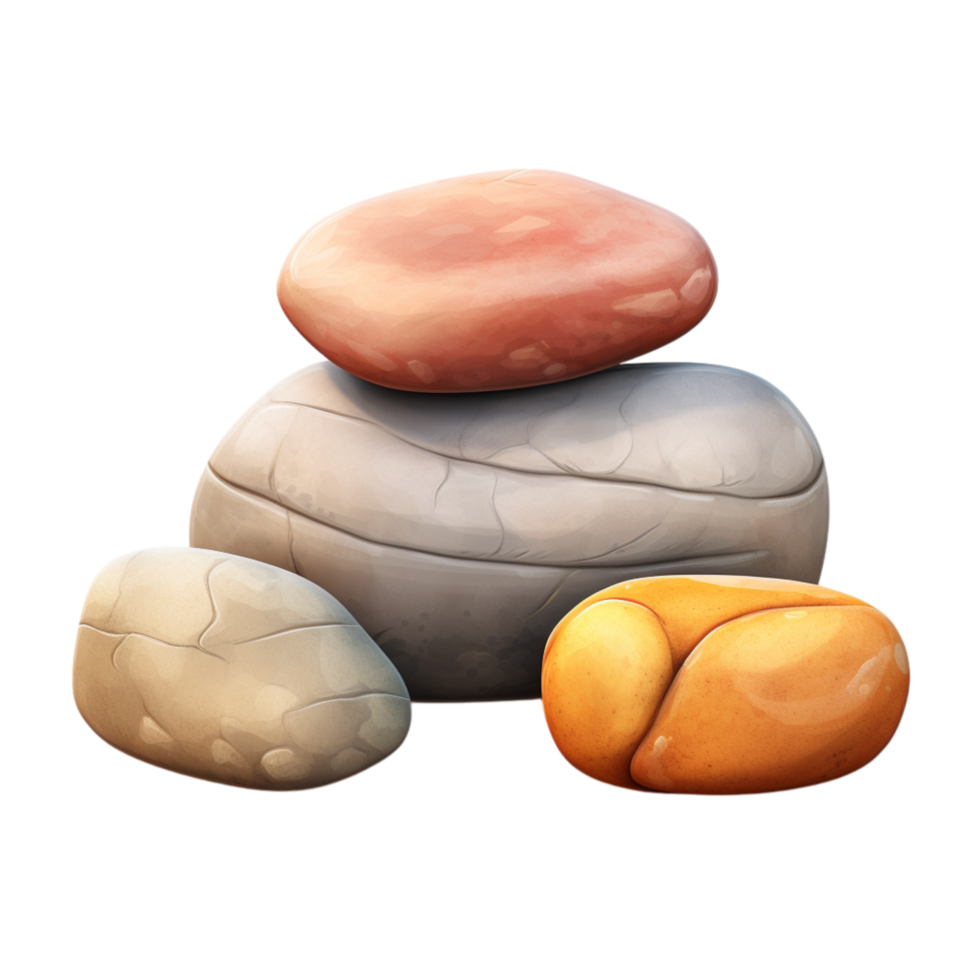 Smooth stacked stones in various colors forming a balanced arrangement png