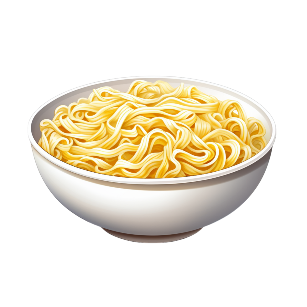 White ceramic bowl filled hot yellow noodles a slight glossy texture png