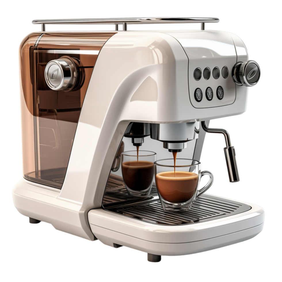Modern espresso machine two cups brewing rich rk coffee simultaneously png