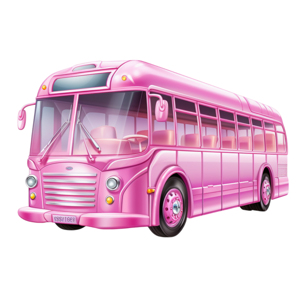 Retro pink bus rounded edges large windows parked on a smooth surface png