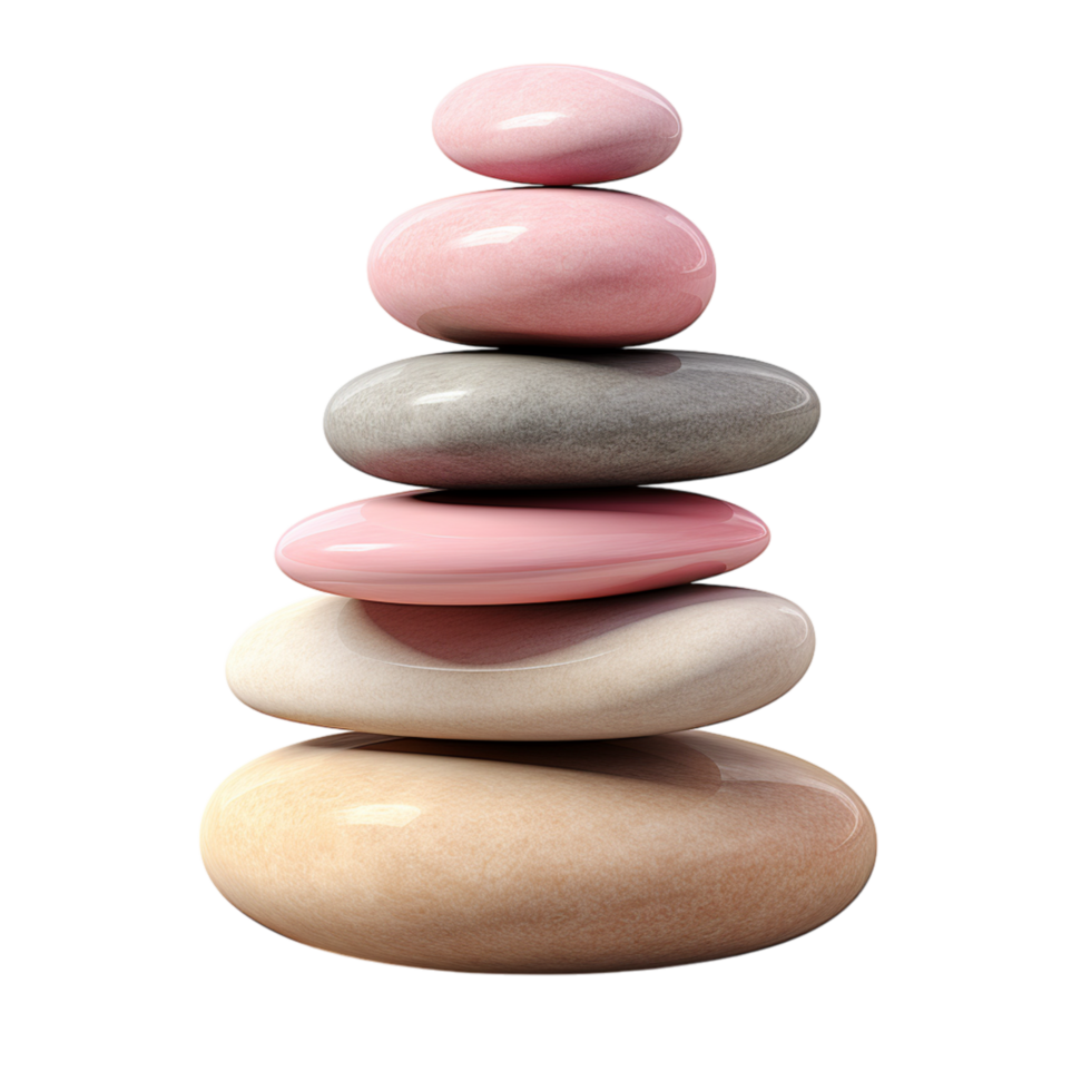 Balanced stack of smooth stones in shades of pink beige png