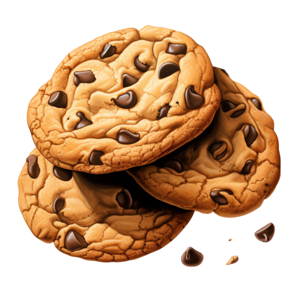 Stack of freshly baked chocolate chip cookies melted chips png
