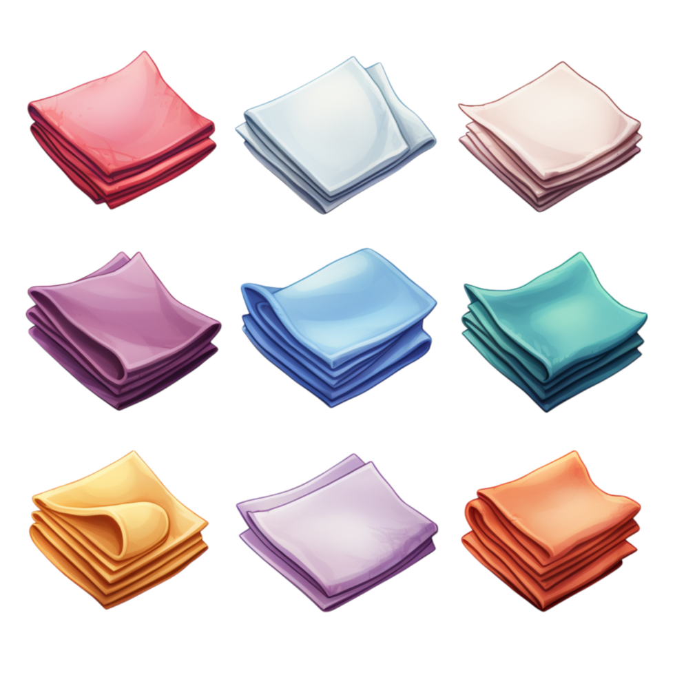 Neatly stacked colorful fabric napkins arranged in a pattern png
