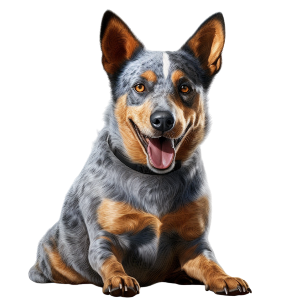 Happy energetic Australian Cattle Dog sitting perked ears a joyful expression png