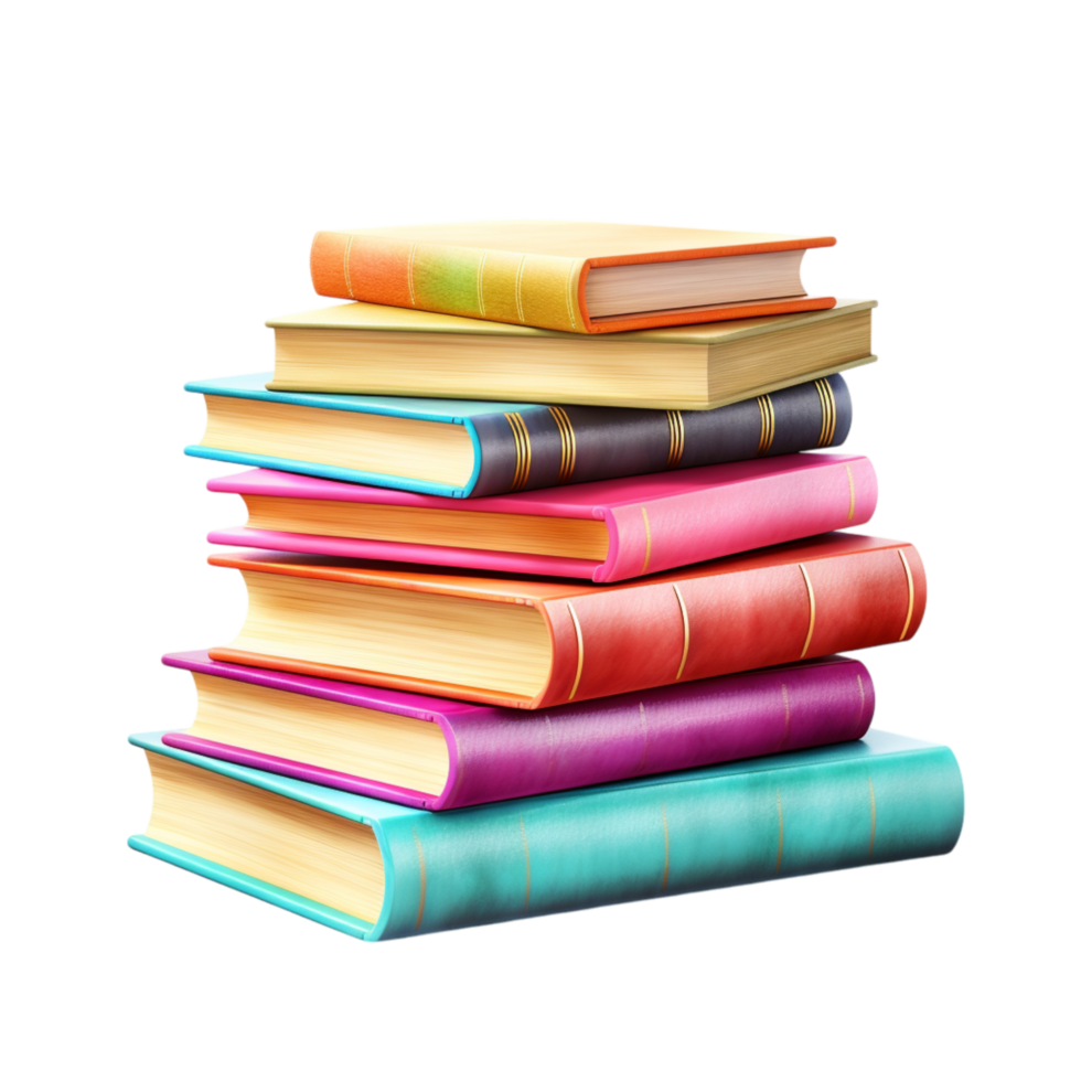 Colorful stack of hardcover books arranged neatly vibrant covers in different shades png