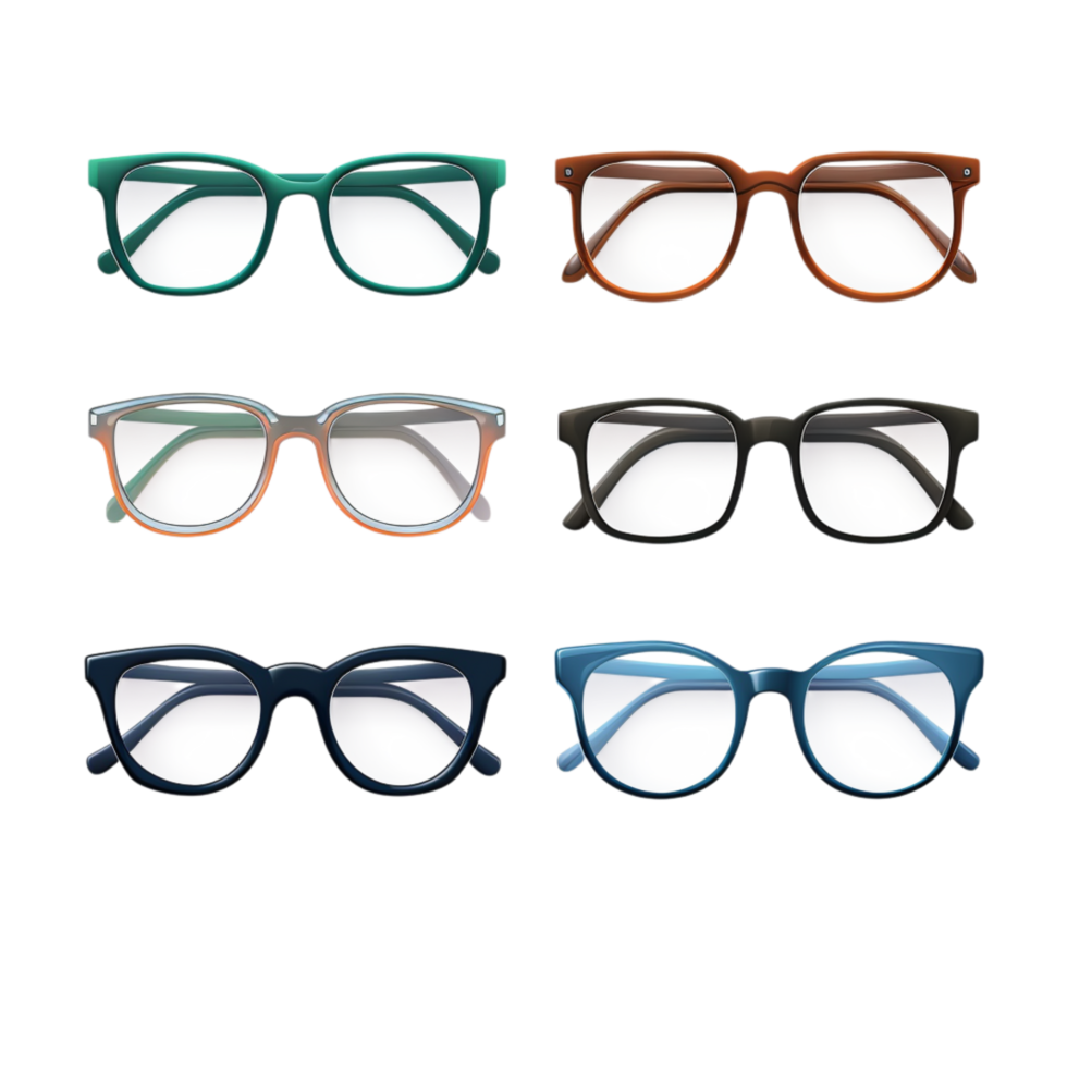 Collection of stylish eyeglasses in different colors frames png