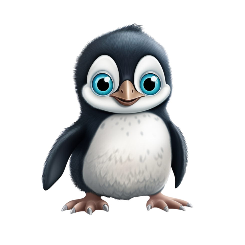 Cute little penguin fluffy feathers big sparkling eyes png