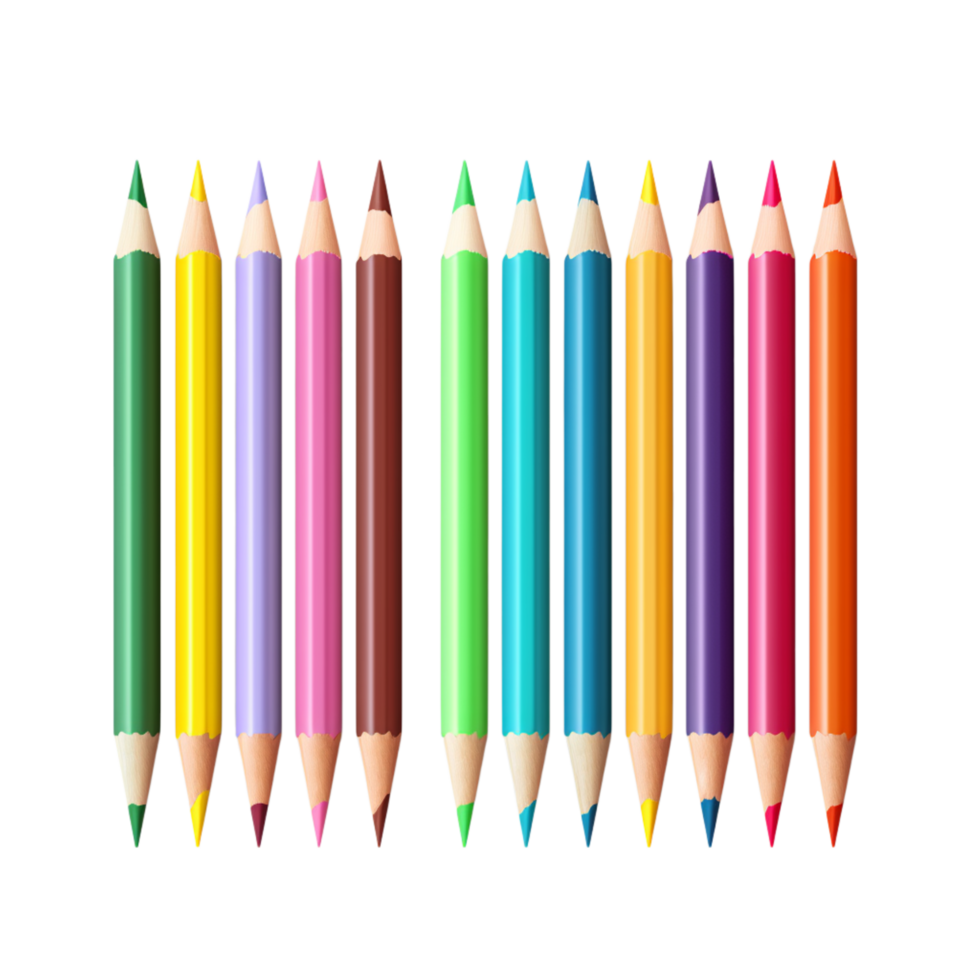 Set of colorful sharpened pencils arranged neatly in a row png