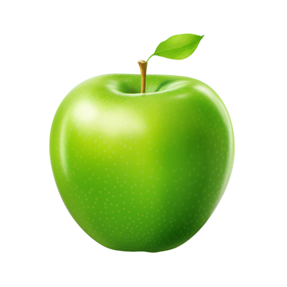 Fresh green apple a smooth shiny surface a small leaf on top png
