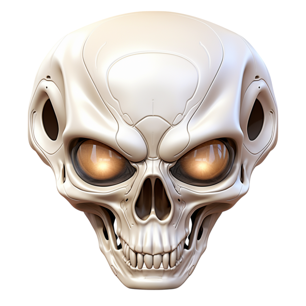 Fierce metallic skull glowing eyes a menacing appearance png
