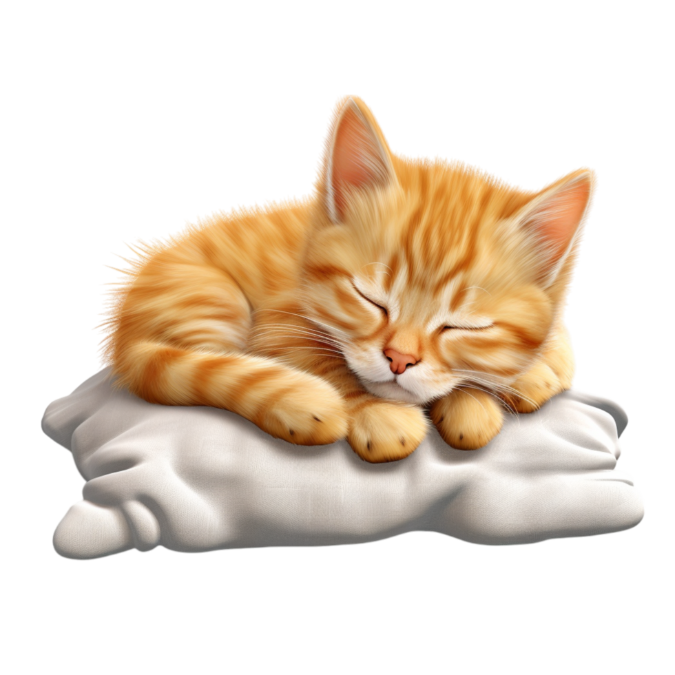 Adorable orange kitten sleeping peacefully on a soft pillow png