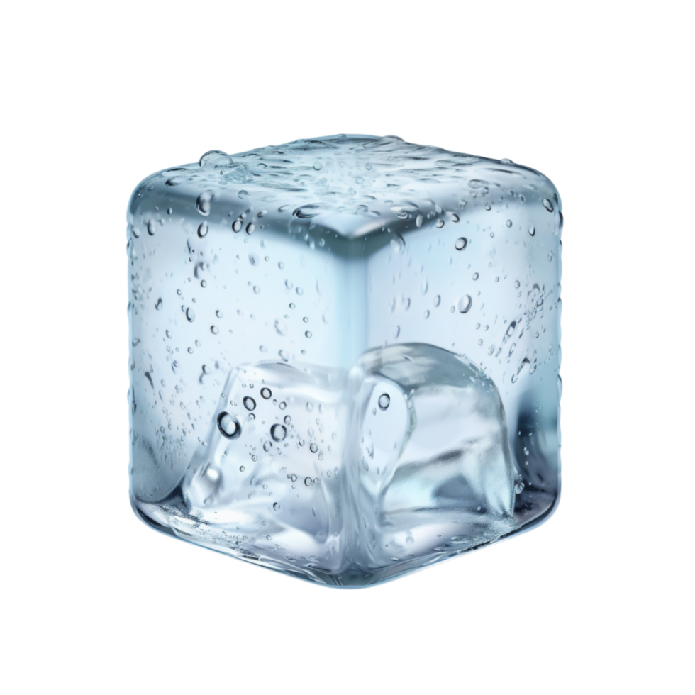 Melting ice cube water droplets air bubbles inside png