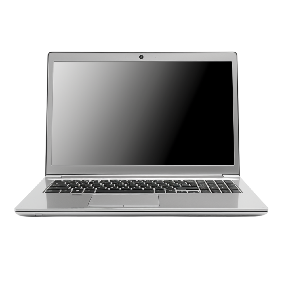 Sleek silver laptop a large screen a modern keyboard png