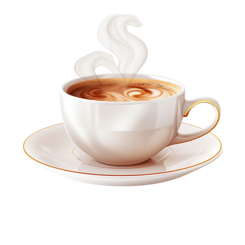 Steaming cup of coffee a frothy swirl served on a white saucer png