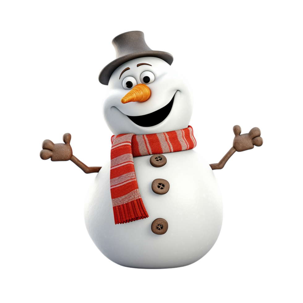 Cheerful snowman a red scarf a black hat stick arms png