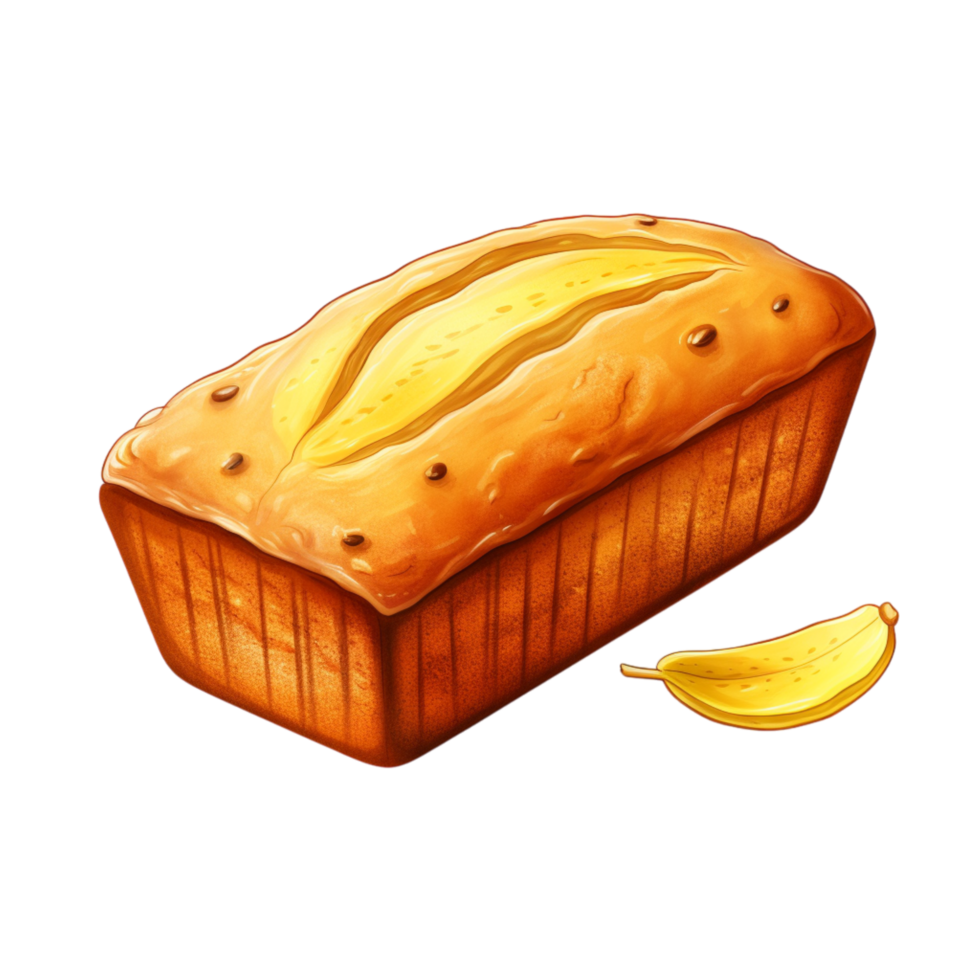 Freshly baked banana bread a golden crust a banana slice png