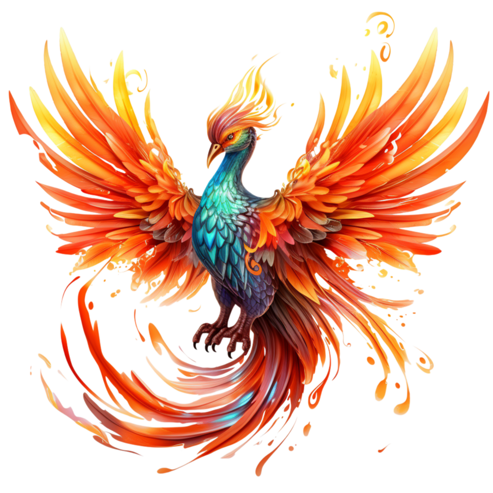 Majestic phoenix rising fiery wings glowing feathers png
