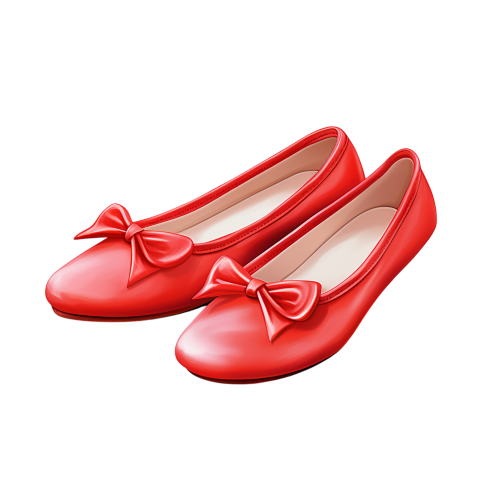 Glossy red ballet flats with a decorative bow png