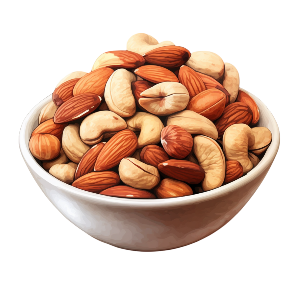 Wooden bowl filled with healthy crunchy nuts png