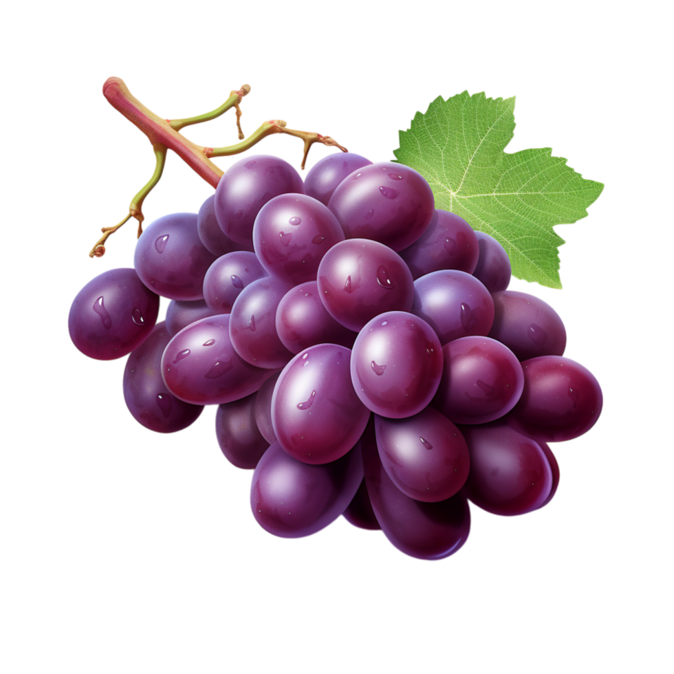 Plump, juicy cluster of fresh purple grapes hanging from a vine png