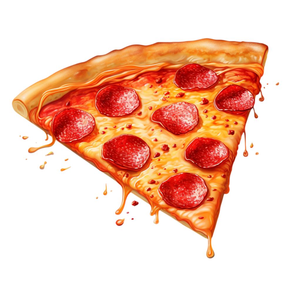 Crispy, cheesy pepperoni pizza slice with a golden crust png