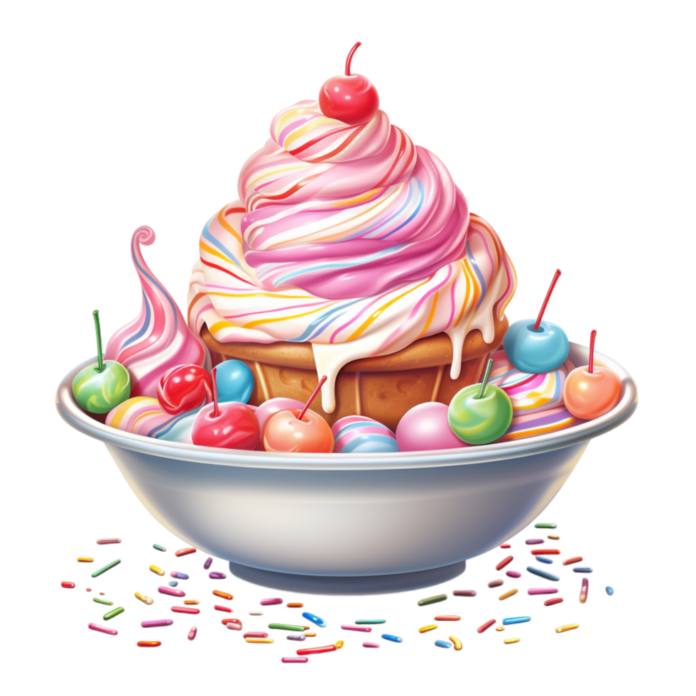 Bowl of creamy ice cream with colorful sprinkles png