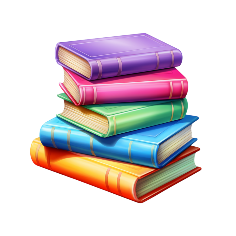 Neatly stacked pile of colorful hardcover books tied with a ribbon png