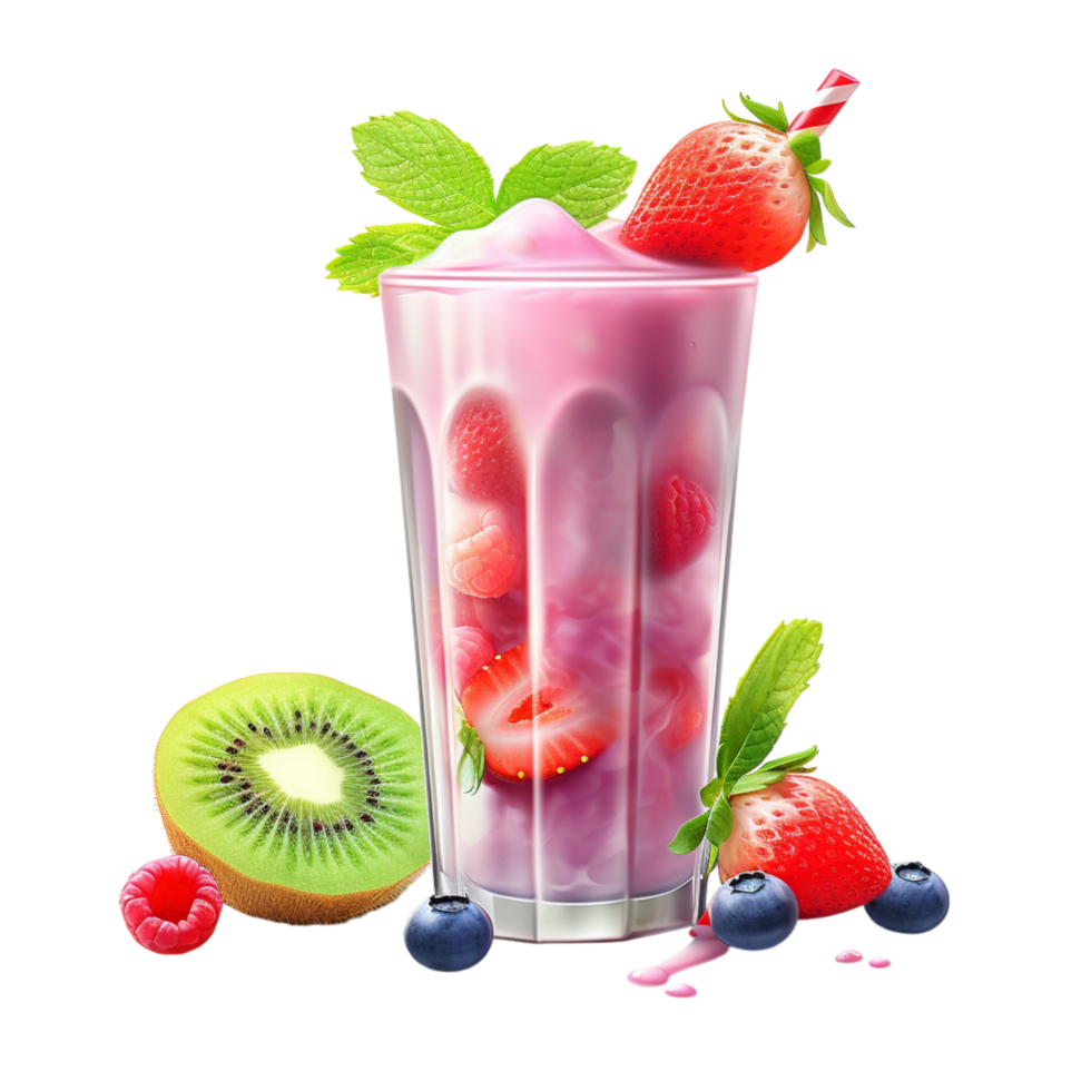 Glass of fresh fruit smoothie with a straw png