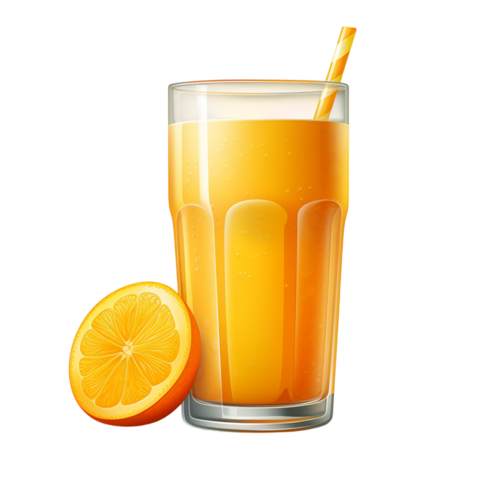 Glass of fresh orange juice garnished with a slice of orange png