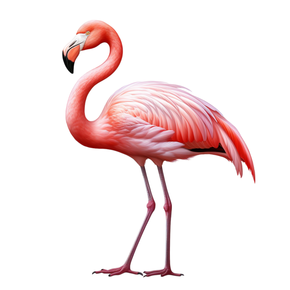 Elegant pink flamingo standing gracefully on one leg with a curved neck png