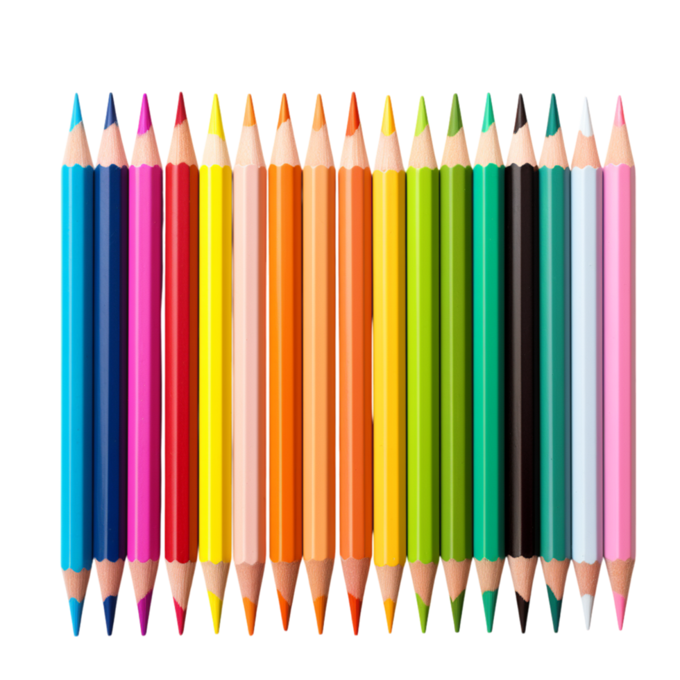 Set of colorful sharpened pencils neatly arranged in a row png