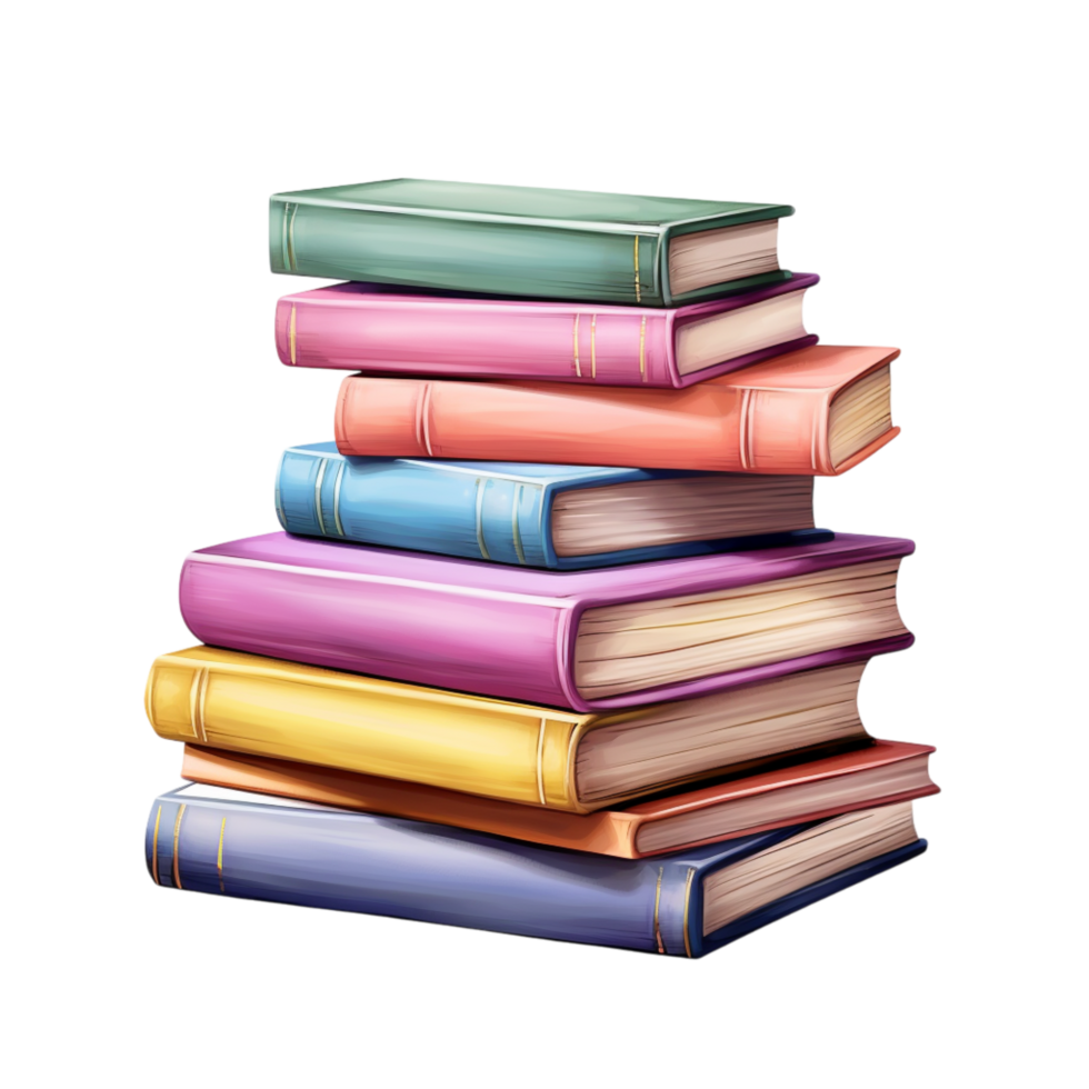 Stack of colorful books neatly arranged in a tidy pile png