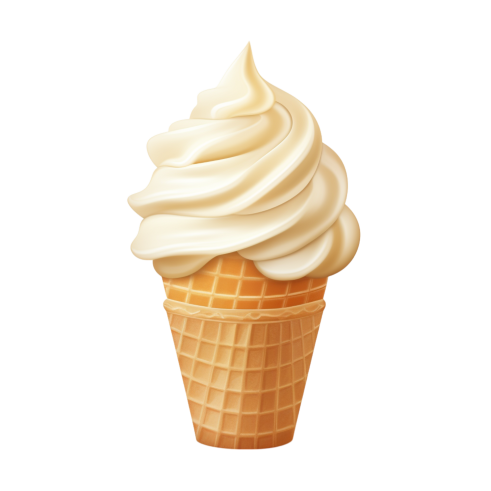 Ice cream cone swirled with creamy vanilla and caramel drizzle png