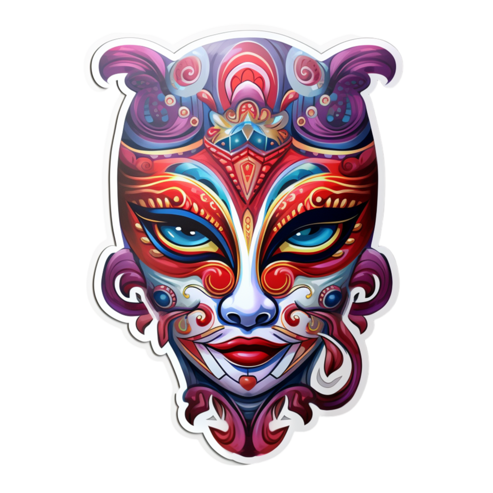 Scary clown mask featuring bold red and blue patterns png