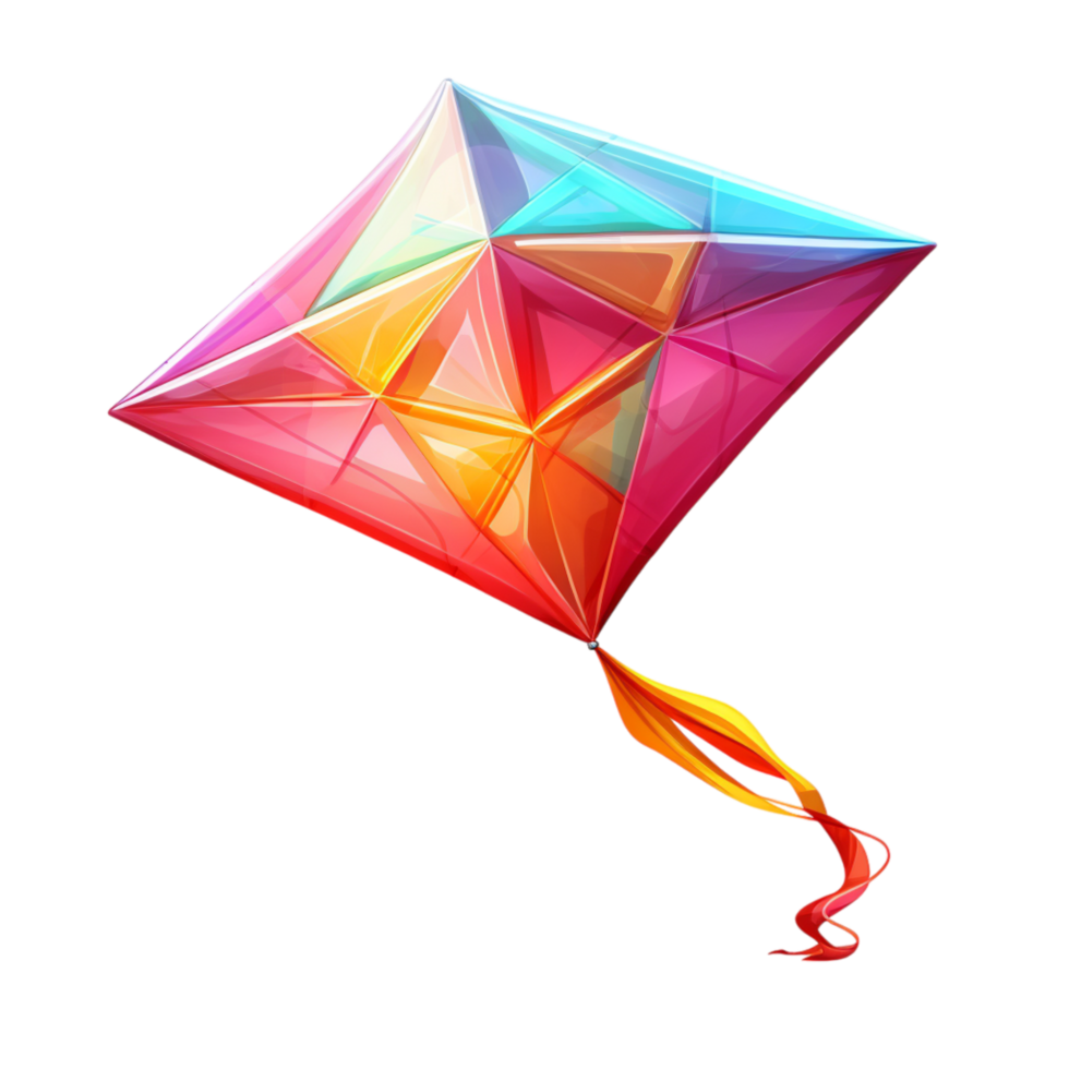 Colorful kite featuring a rainbow design and flowing tail png