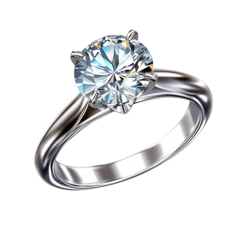Shiny silver engagement ring with a dazzling diamond png