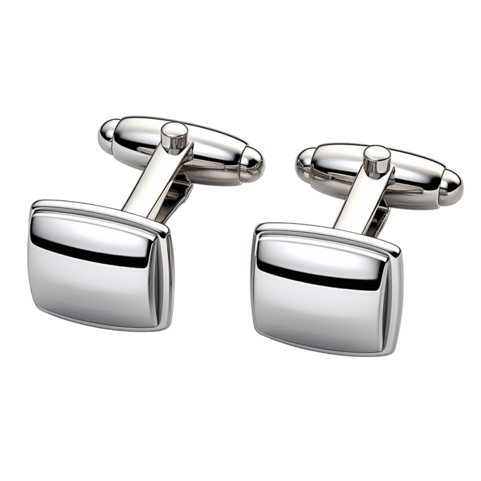Silver cufflinks with a polished round face and a simple fastening mechanism at the back png