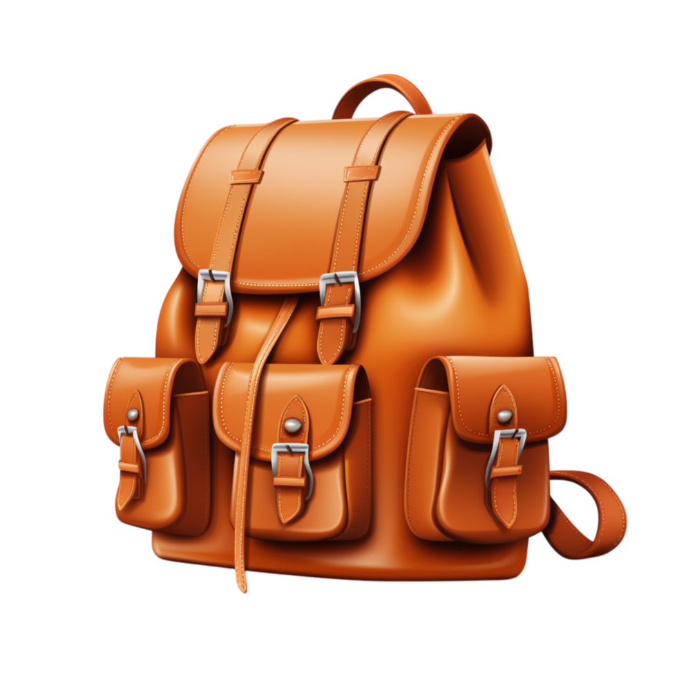 Stylish brown leather backpack with multiple pockets and adjustable straps png