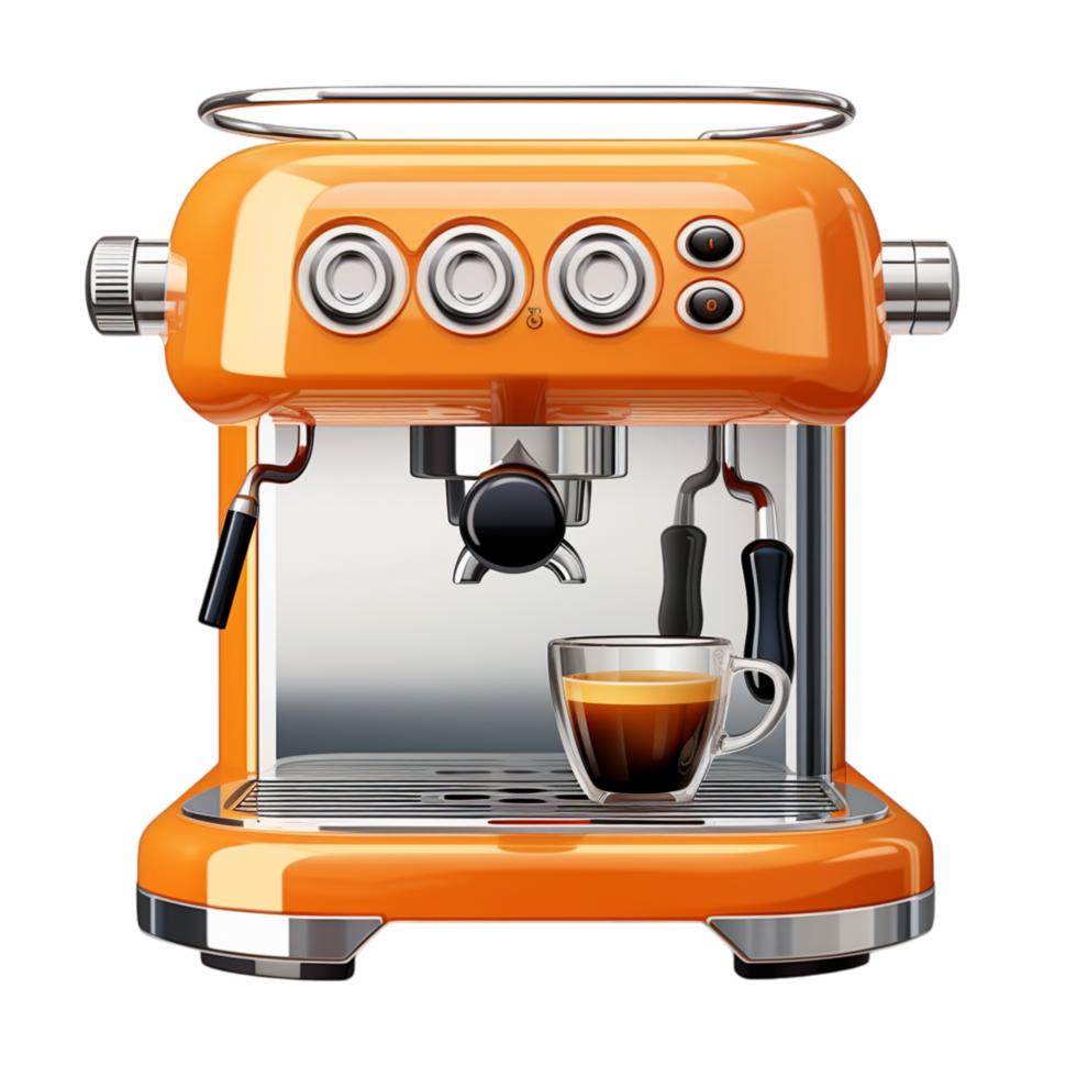 Modern espresso machine with two cups brewing rich dark coffee simultaneously png