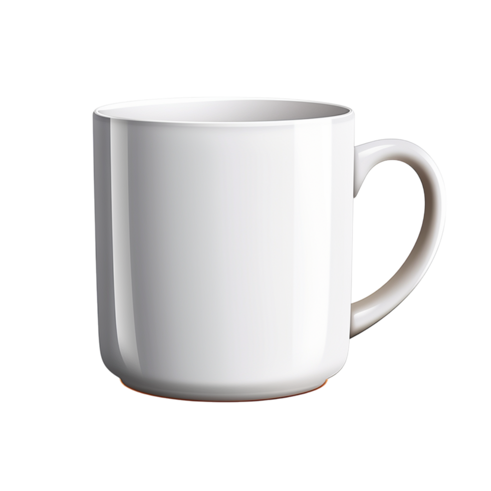 Cute white coffee mug with a smiling face and a curved handle on the side png