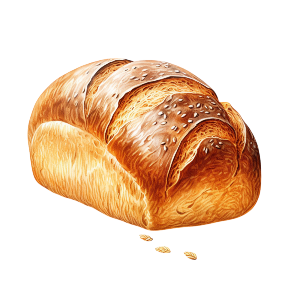 Freshly baked golden brown bread loaf with a soft and fluffy texture inside png