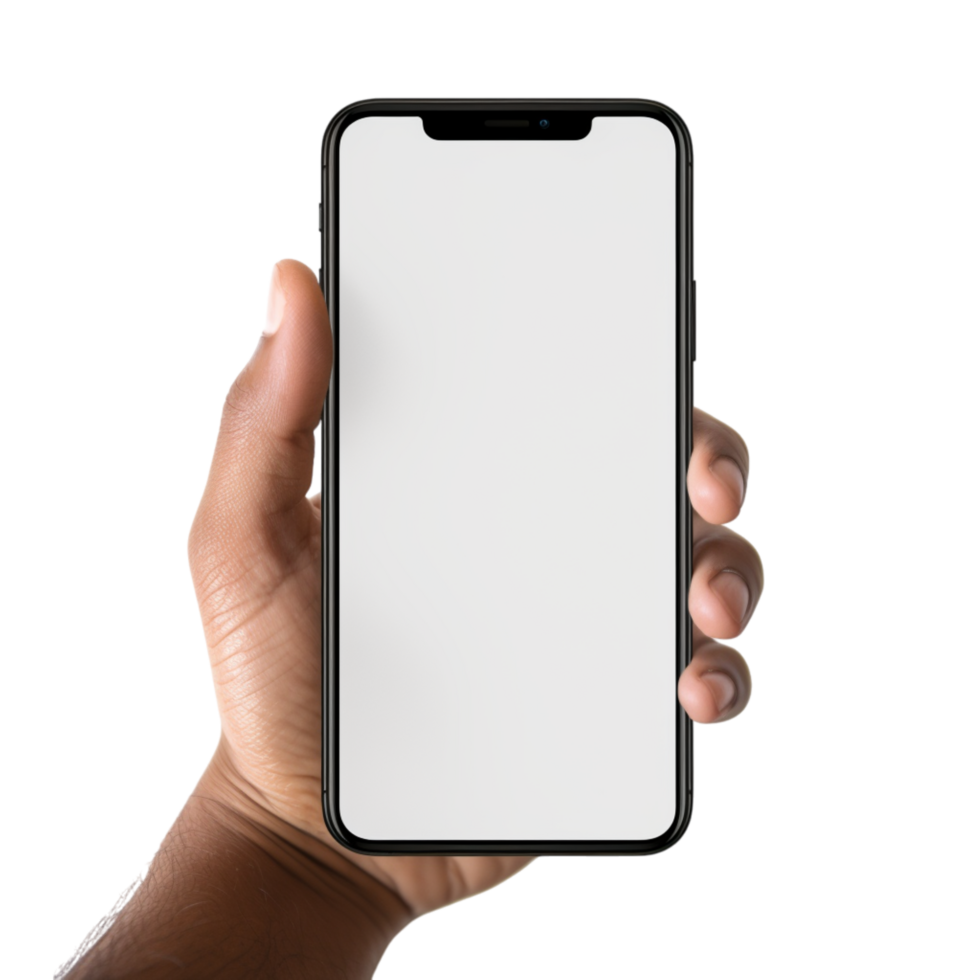 Hand holding a modern smartphone with a sleek design png
