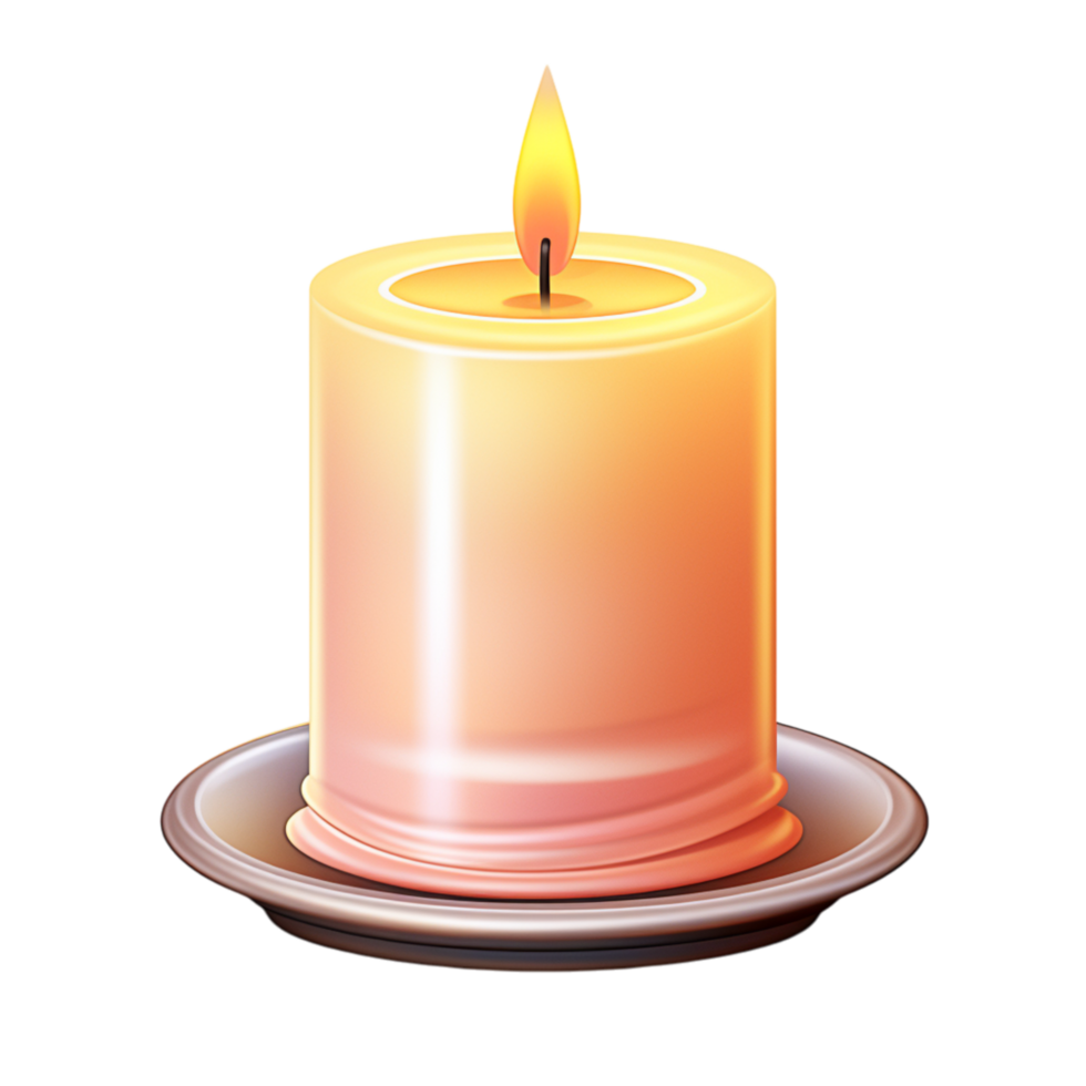 Pink scented candle with a burning flame and melted wax edges png
