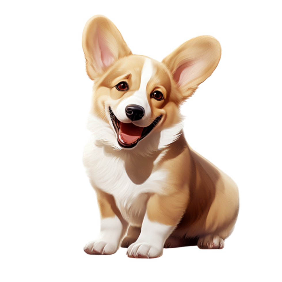 Happy corgi dog with perked ears and a wagging tongue sitting joyfully png