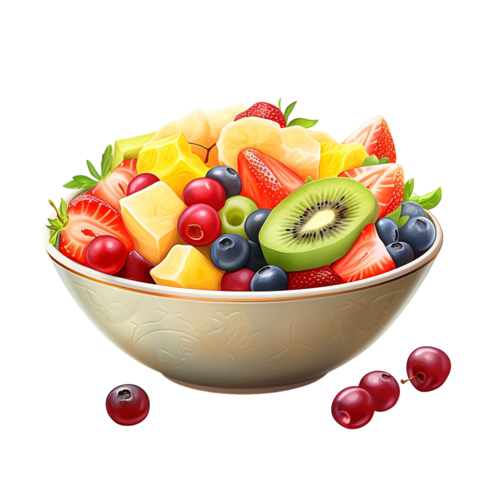 Bowl filled with assorted tropical fruits bursting with color png