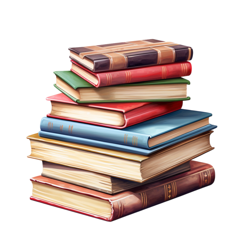 Stack of colorful books with vibrant covers and rich pages png