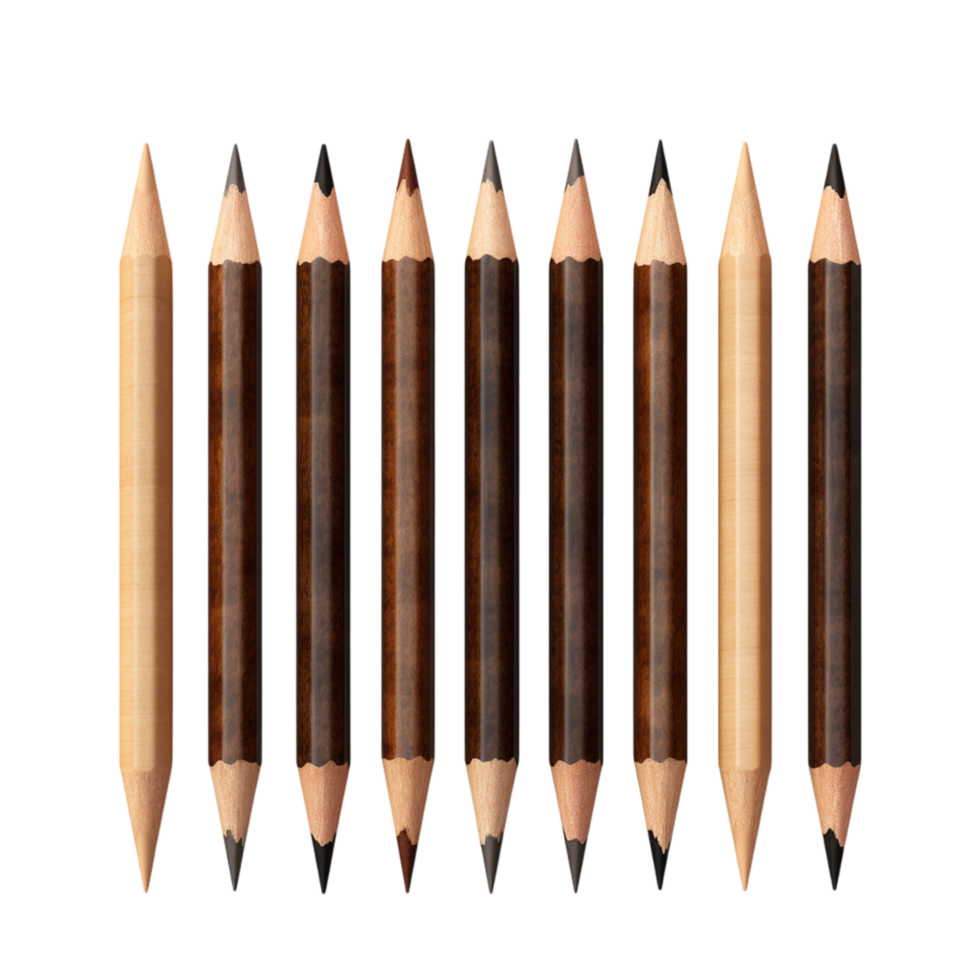 Neatly arranged sharpened wooden pencils with pointed graphite tips facing upward png