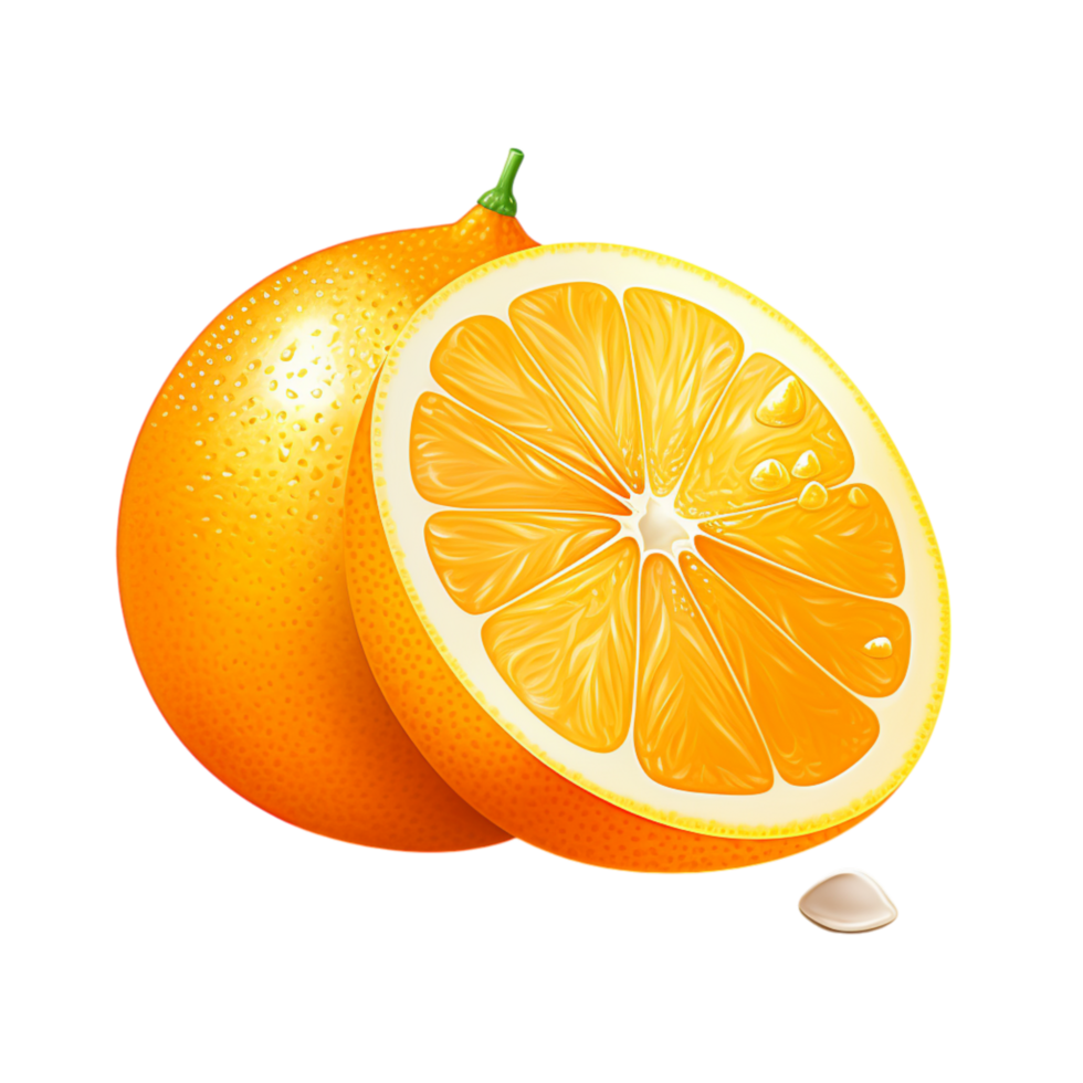 Whole orange fruit with a sliced piece revealing its juicy interior png