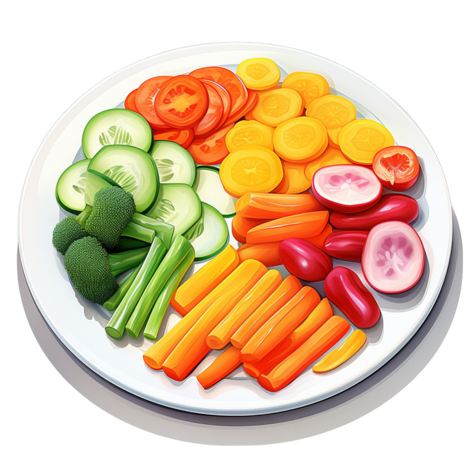 Healthy vegetable salad with sliced cucumbers, tomatoes, and carrots png