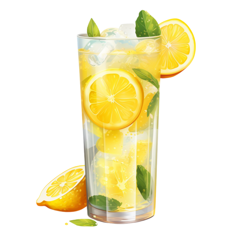 Refreshing glass of lemonade with fresh lemon slices and a straw png